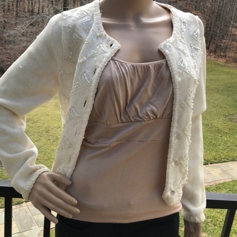 Michael Simon NY Vntg ivory embellished cardigan - Picture 1 of 8